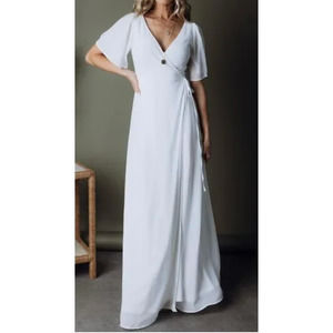 Baltic Born Ivy Wrap Maxi Dress Womens XL Off White Bell Sleeve Chiffon NWT